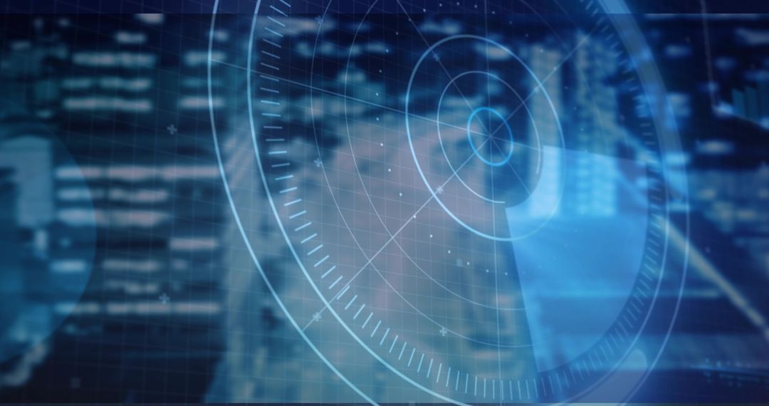 Futuristic Radar Interface Overlaying City Skyline