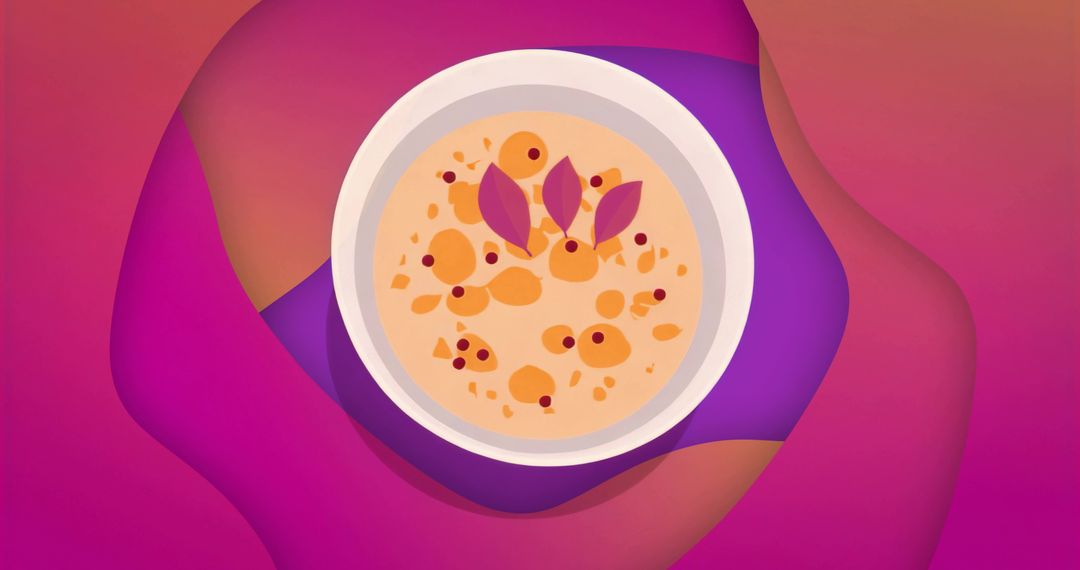 Vibrant Abstract Design with Cream Bowl and Stylized Elements