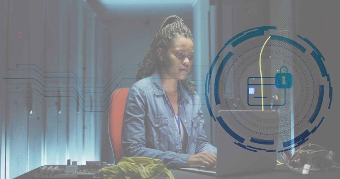 Network Security Engineer in Data Center with Laptop