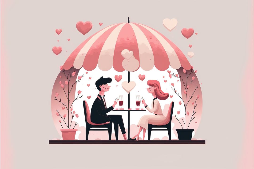 Romantic Couple Enjoying Valentine's Day Date Under Heart-Shaped Umbrella - Free Images, Stock Photos and Pictures on Pikwizard.com