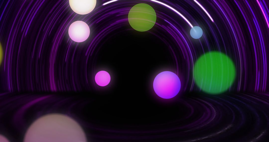Neon Spheres on Vibrant Spiraling Background