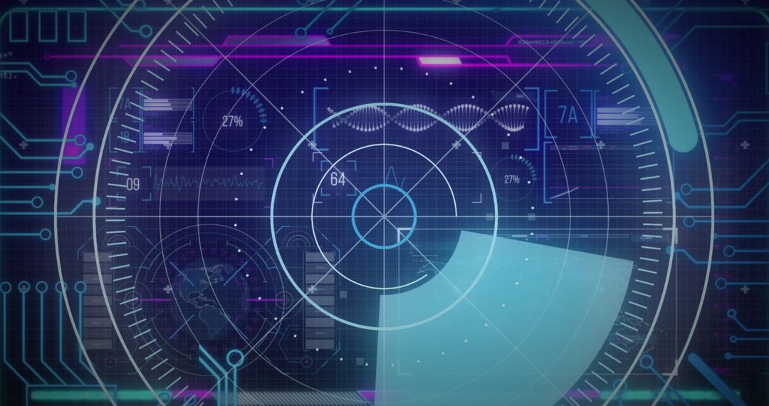 Futuristic Data Interface with DNA and Circular HUD Elements