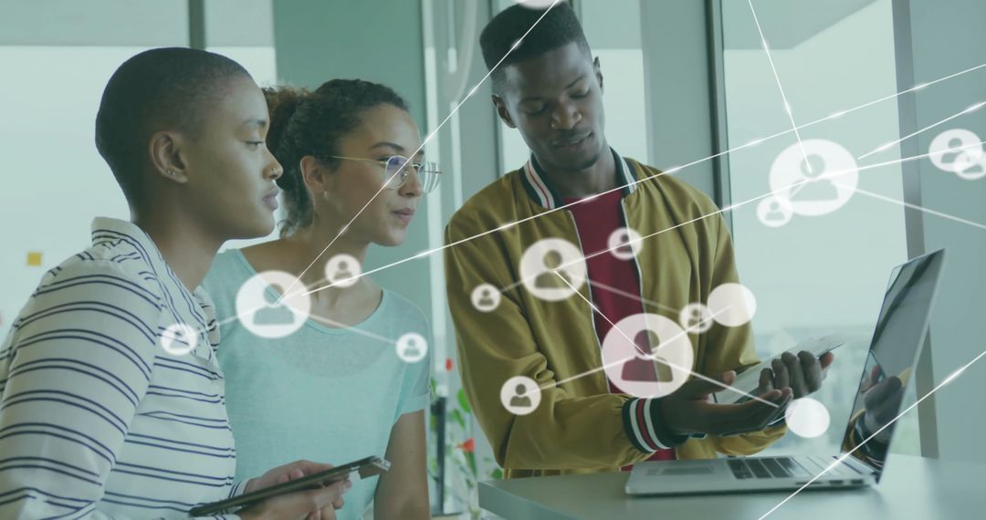 Diverse Professionals Analyzing Digital Network Partners Interface