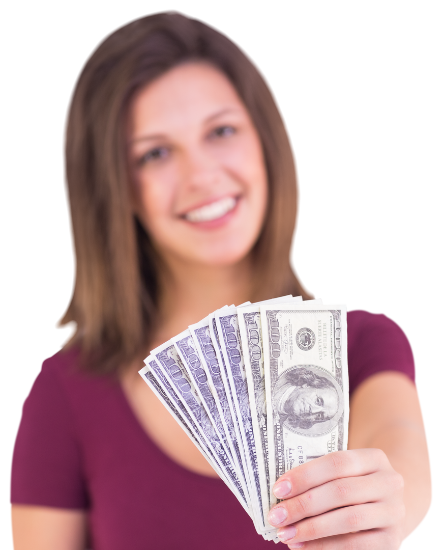 Happy Caucasian Woman Holding Money Transparent Background - Download Free Stock Images Pikwizard.com