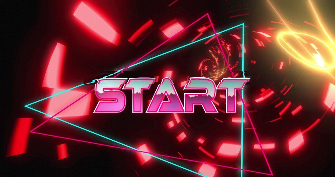 Neon Start Button with Triangles and Tunnel Motion