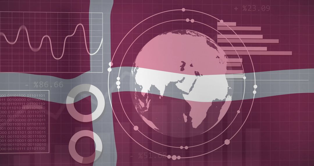 Global Financial Data Processing with Denmark Flag and Earth