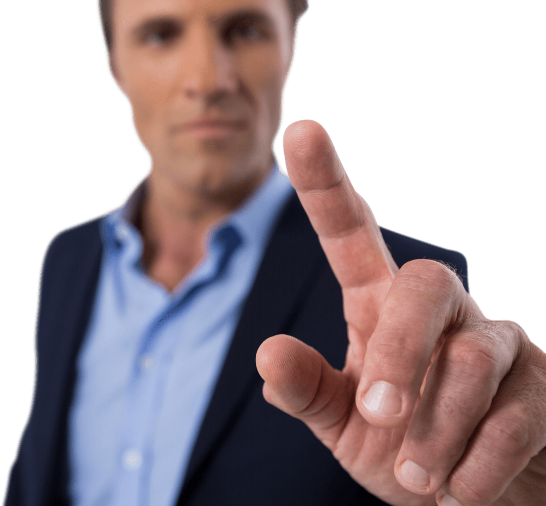 Businessman Pressing Transparent Virtual Touch Screen