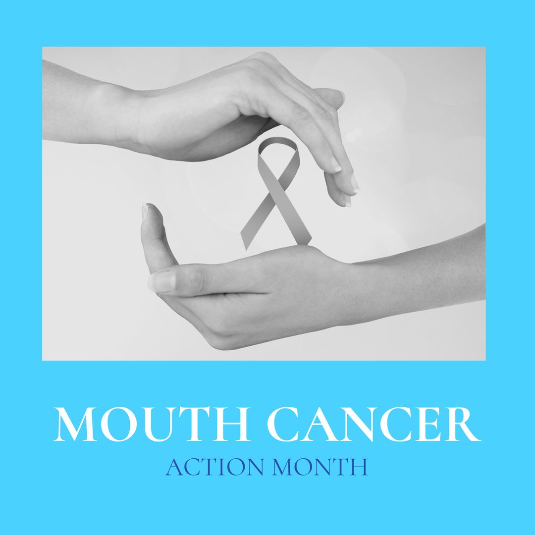 Mouth Cancer Action Month Awareness with Hands and Ribbon