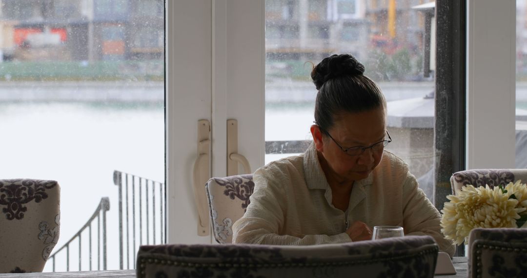 Elderly Woman Reading by Window in Cozy Home - Free Images, Stock Photos and Pictures on Pikwizard.com