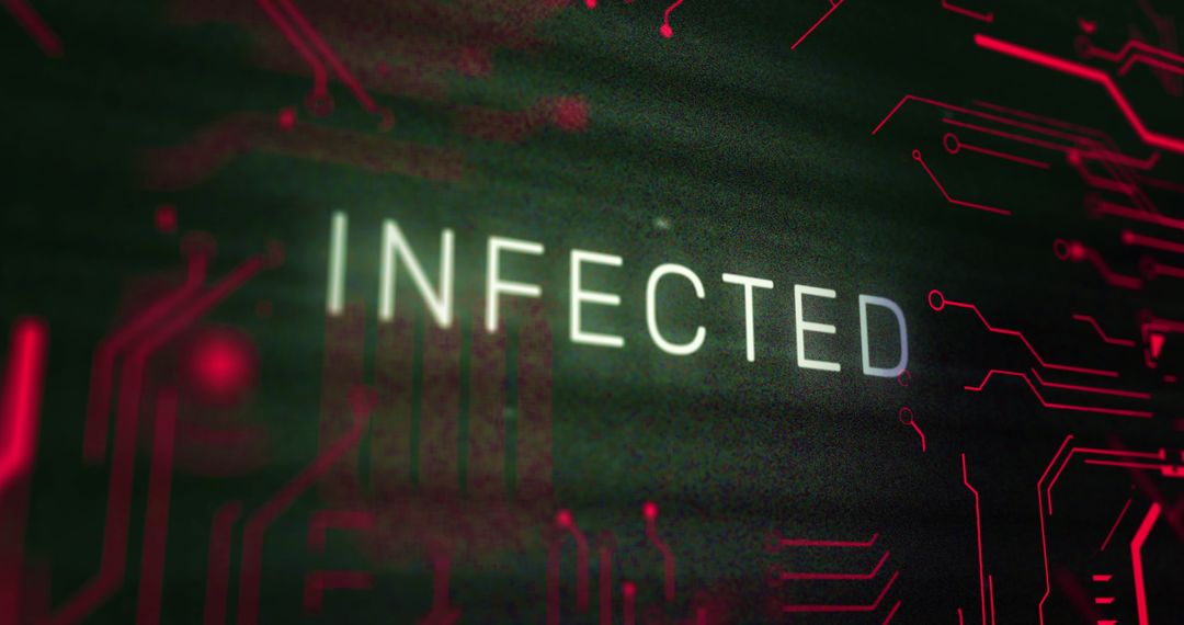 Glowing Infected Alert on Digital Circuit Background