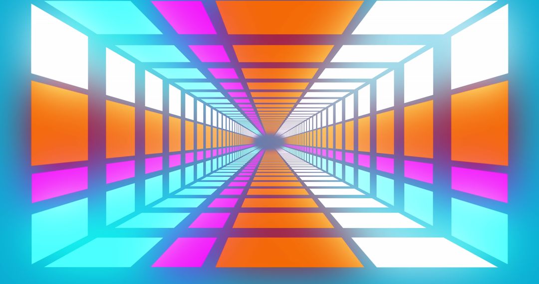 Futuristic Neon Tunnel with Vibrant Square Patterns