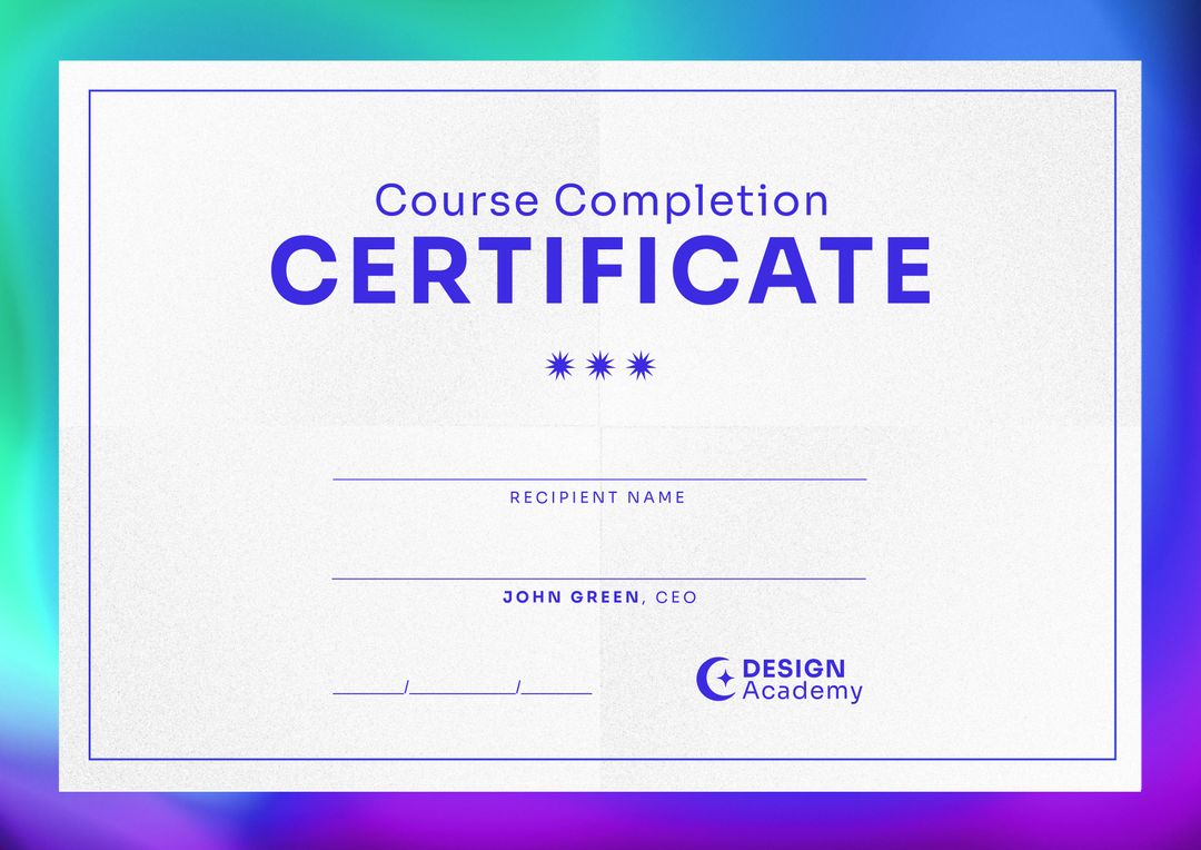 Composition of course completion certificate text over gradient pattern - Download Free Stock Templates Pikwizard.com