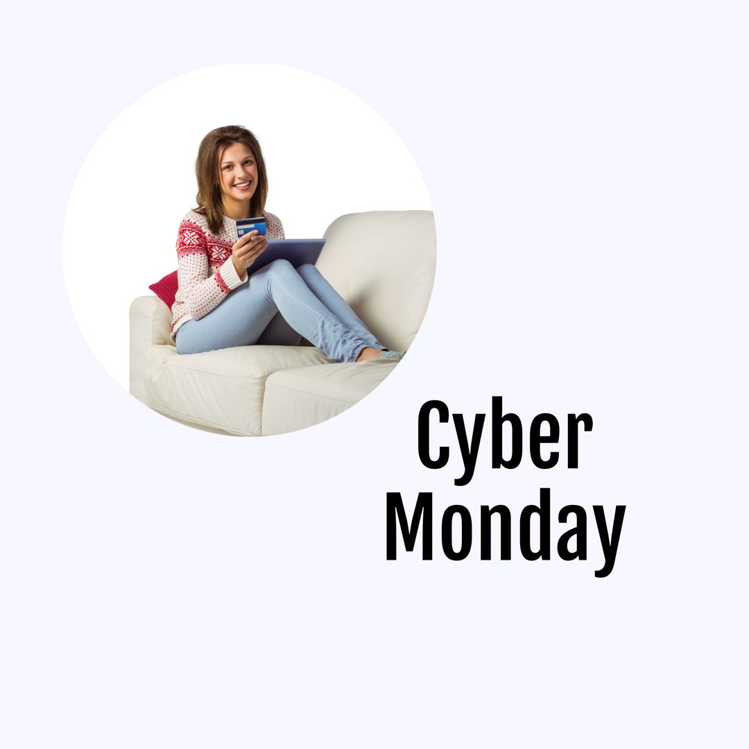 Smiling Woman Online Shopping for Cyber Monday Deals