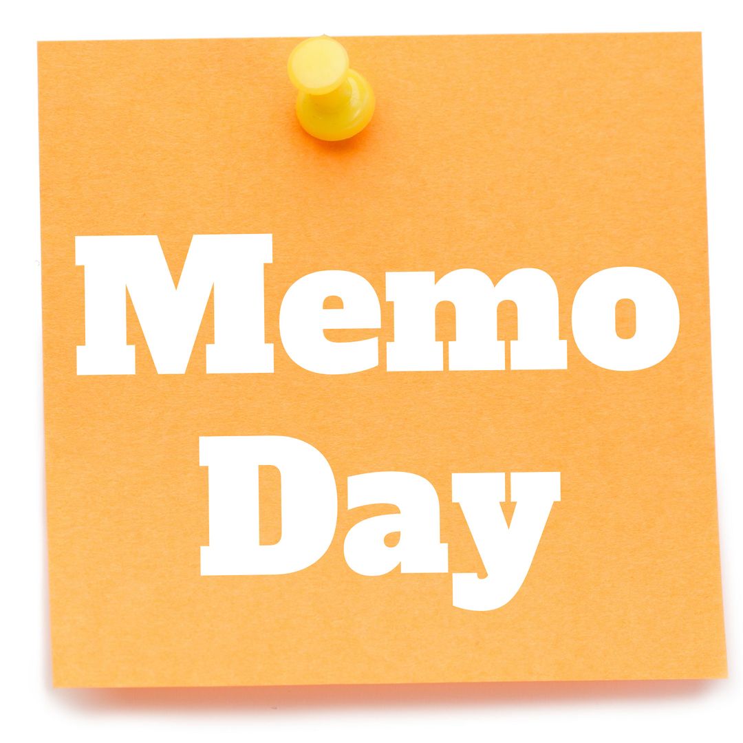 Bright Orange Sticky Note with Memo Day Text Pin