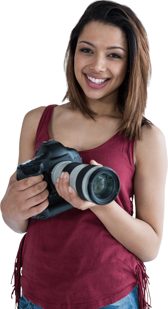 Transparent Background Smiling Photographer Holding Camera