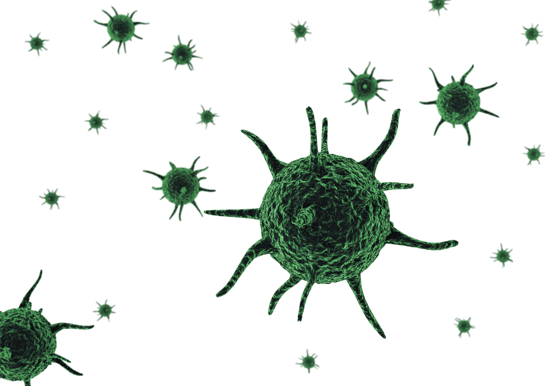 Floating Transparent Green Virus Cells Illustration
