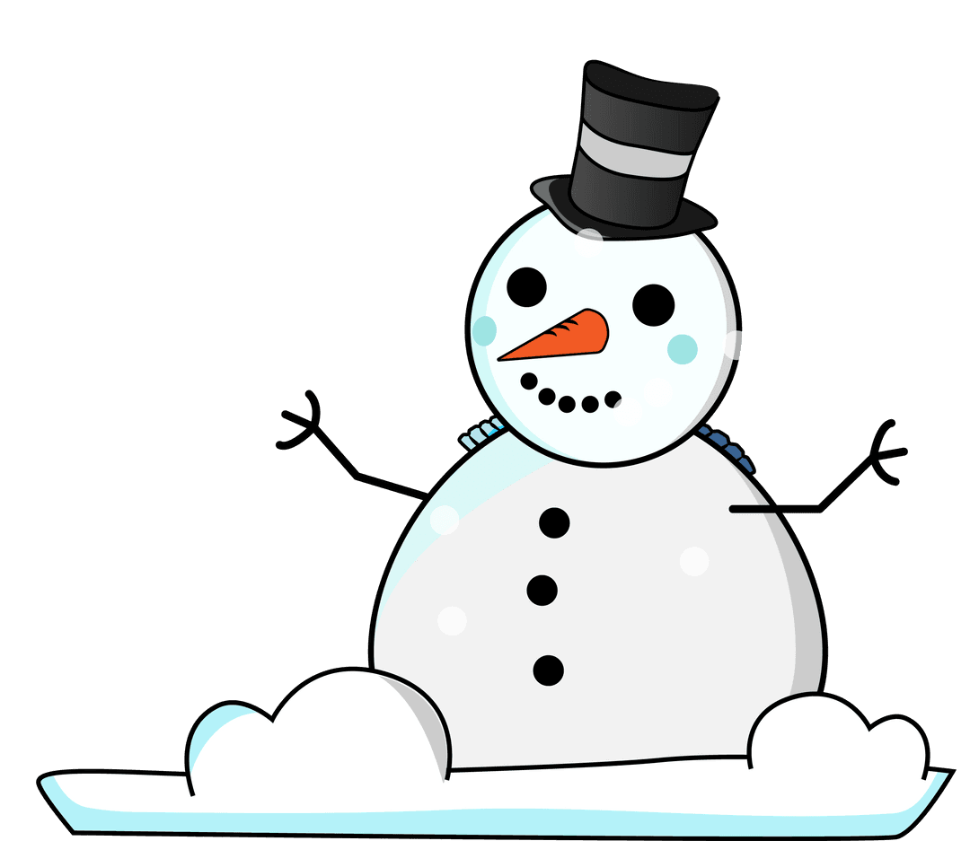 Cheerful Snowman in Hat with Frosty Carrot Nose on Transparent Background