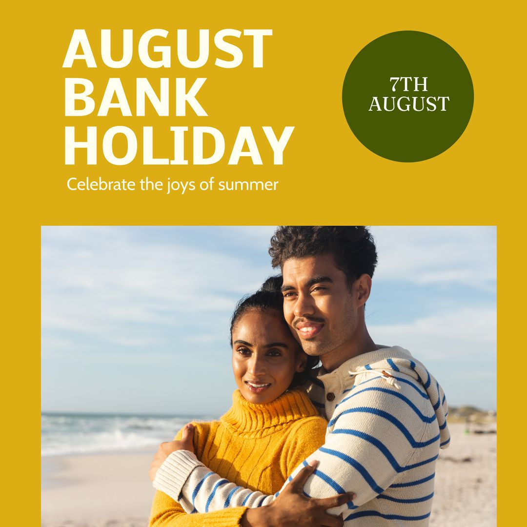 Biracial Couple Smiling on Beach During August Bank Holiday