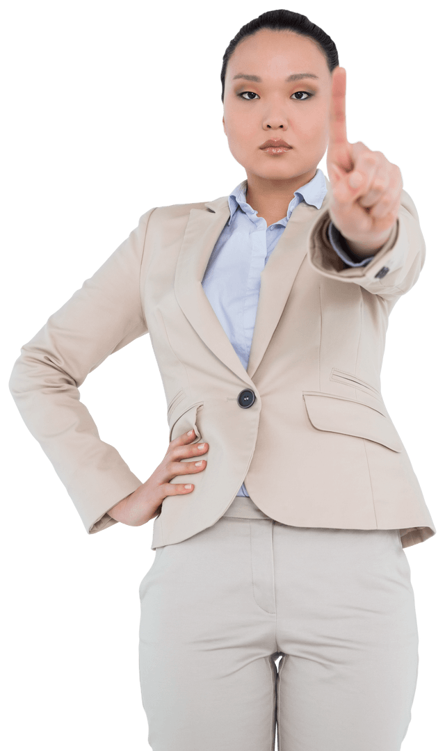 Serious Businesswoman Making Point on Transparent Background