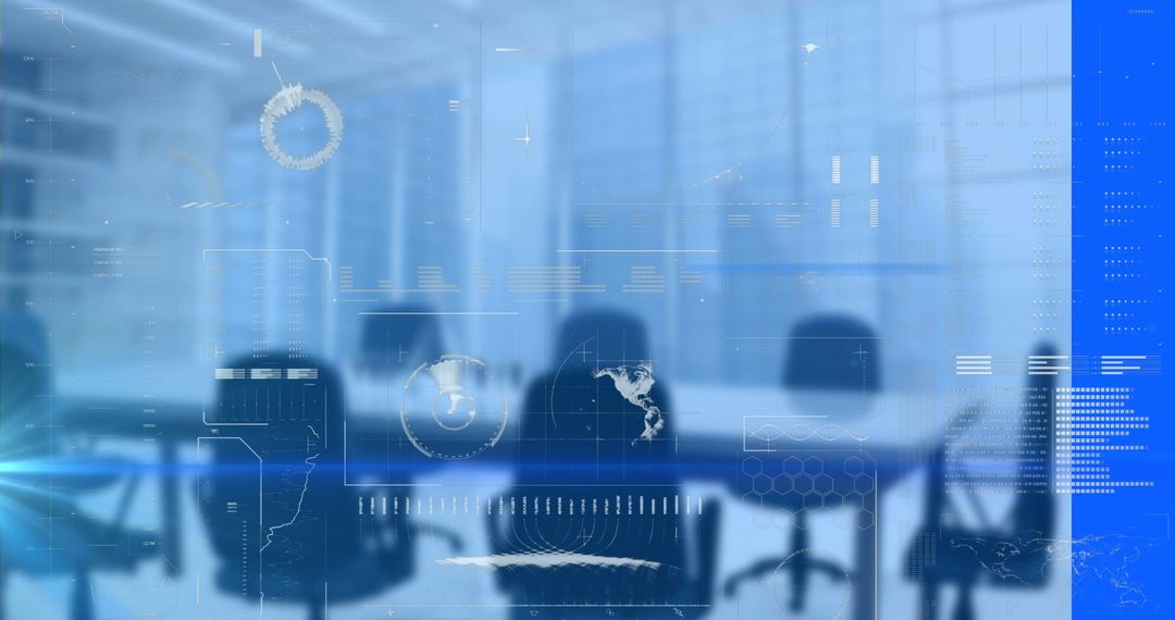 Futuristic digital interface in empty conference room