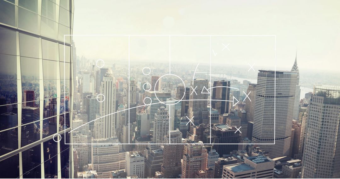 Modern Urban Architecture with Strategic Diagram Overlay