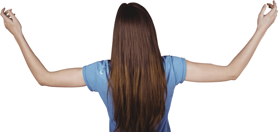 Woman with Raised Arms Silhouette on Transparent Background