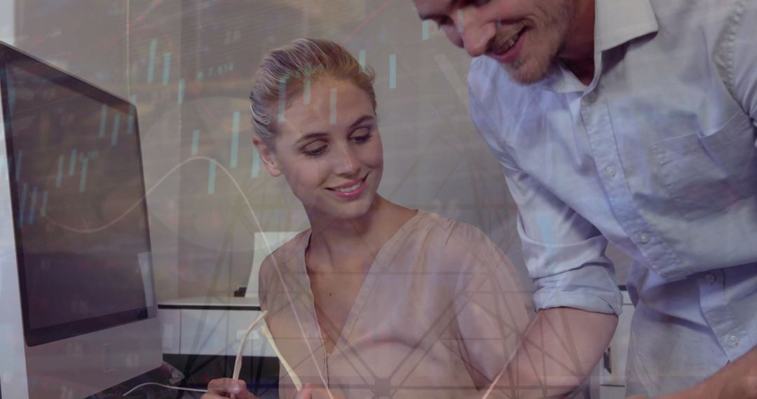 Business Professionals Collaborating with Digital Financial Analytics