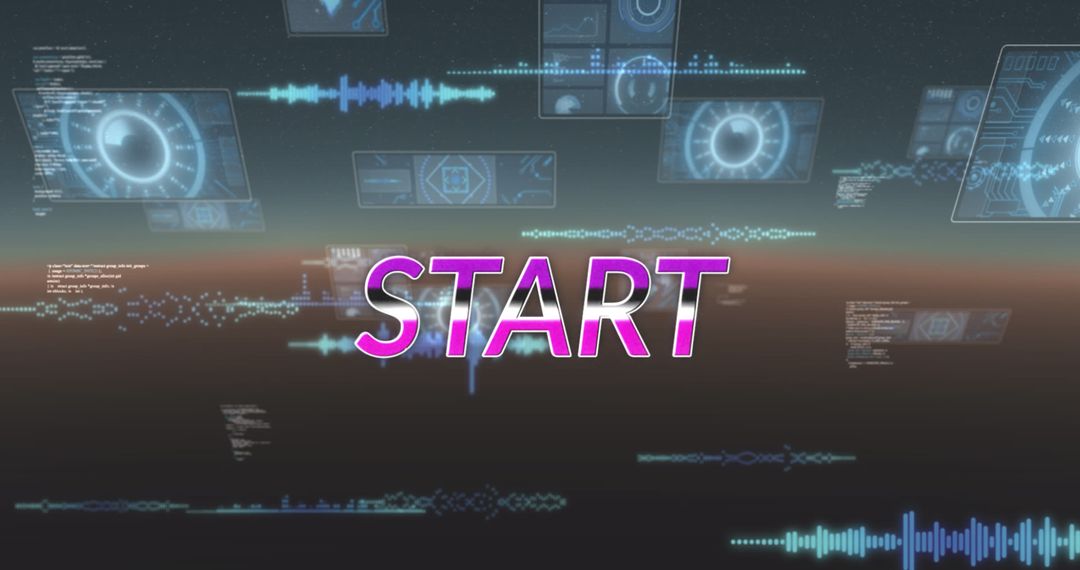 Glowing Start Icon with Digital Data Streams