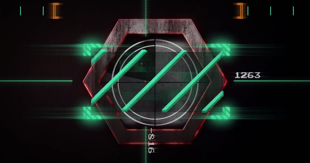 Futuristic Hexagonal HUD with Green Scanlines and Digital Display