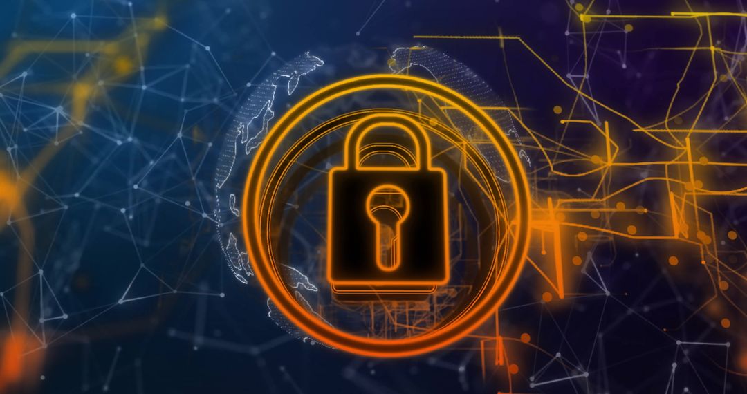 Glowing Padlock with Digital Connections on Abstract Globe