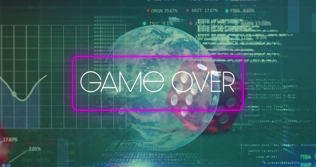 Game Over in High-Tech Futuristic Interface with Digital Globe