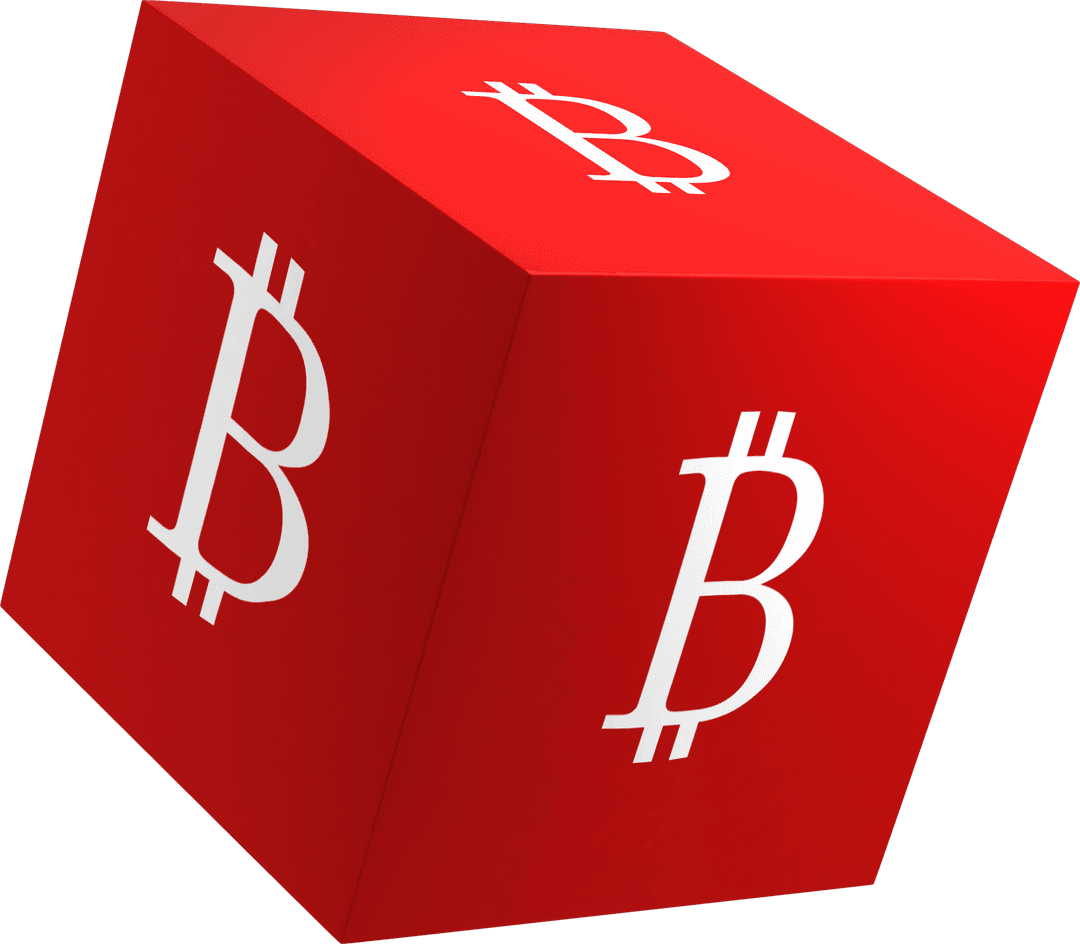 Red Cuboid Bitcoin Symbol on Transparent Background