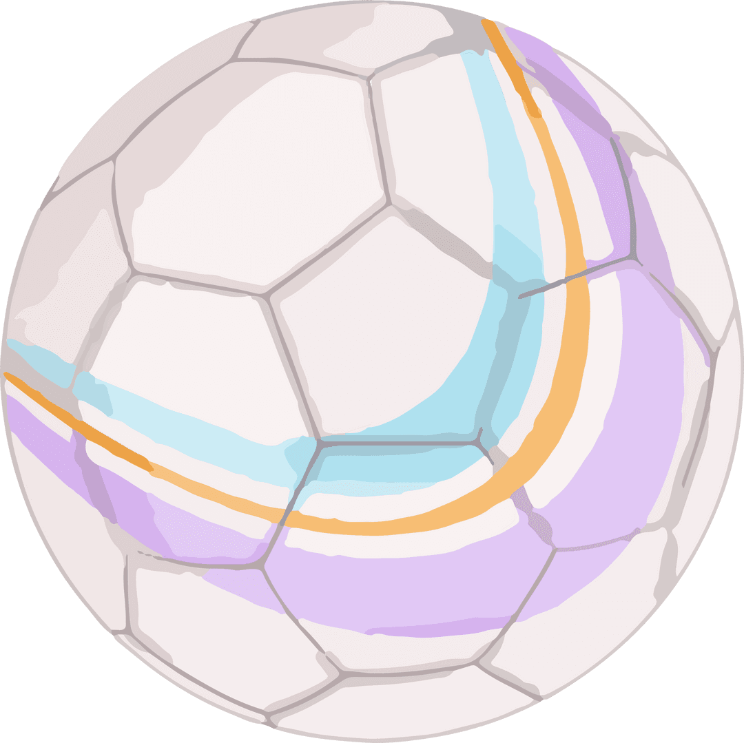 Minimalist Stylized Soccer Ball with Pastel Stripes and Transparent Background