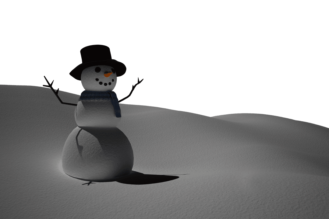 Illustration Snowman Standing on Wintry Hills Transparent Concept