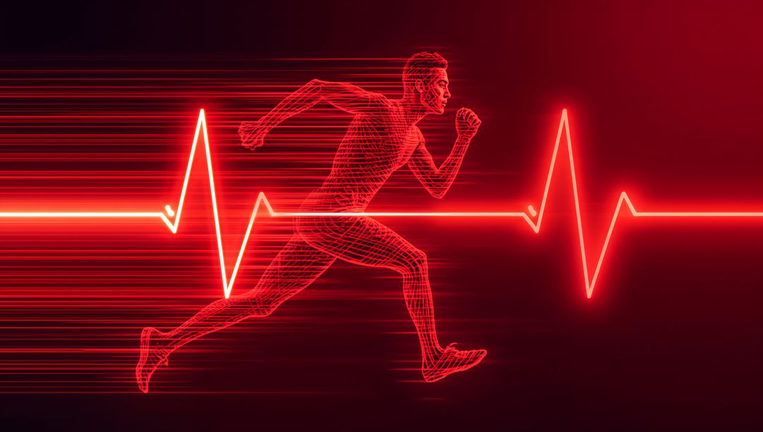 Futuristic Red Wireframe Sprinter with ECG Background