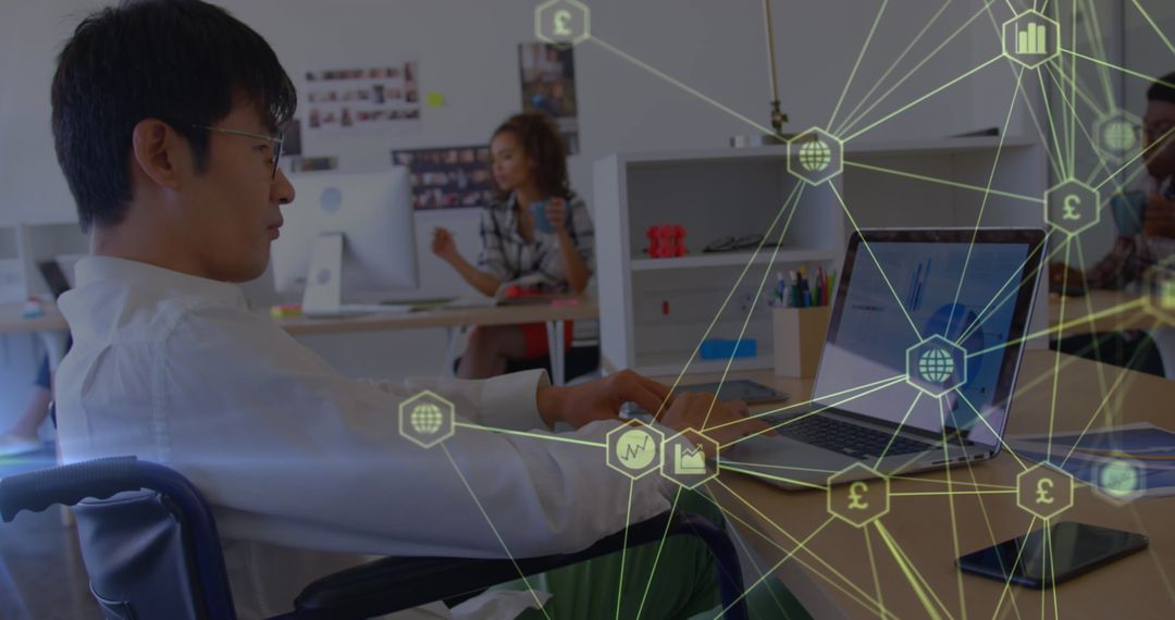 Diverse Office with Digital Connections in Modern Workspace