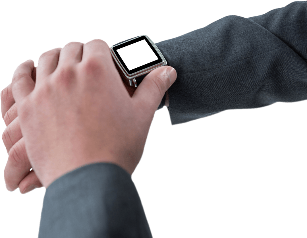 Businessman Checking Modern Smart Watch Transparent Design