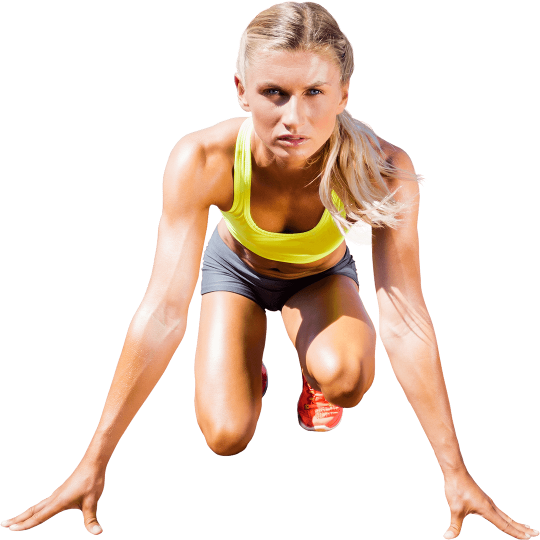 Caucasian Runner Woman Ready to Start on Transparent Background