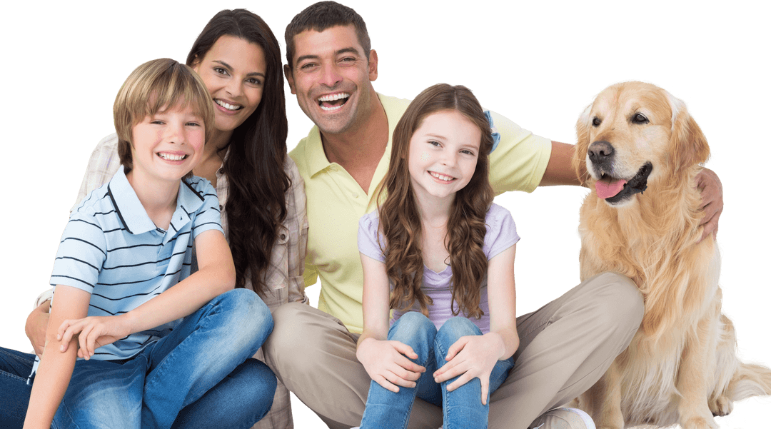 Happy Family with Golden Retriever on Transparent Background