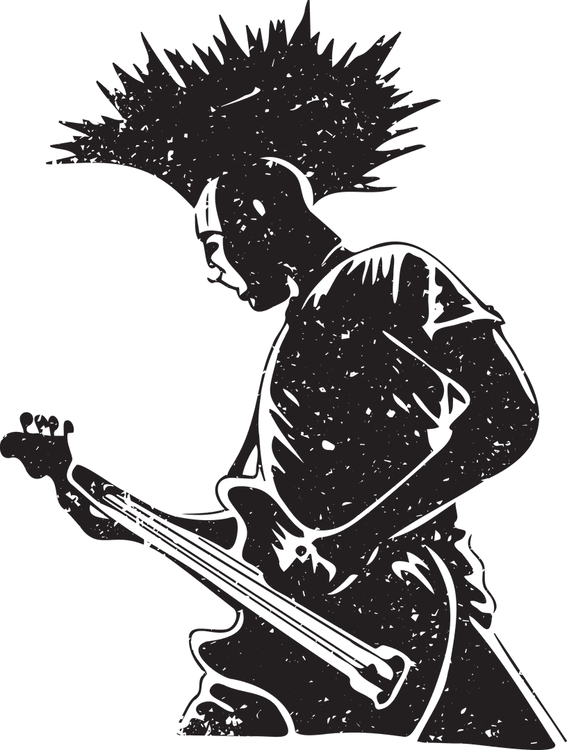 Transparent Silhouette of Punk Guitarist with Spiked Hair Design