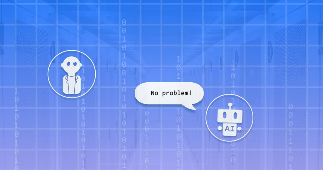 AI Communication with Human Icon and Data Overlays