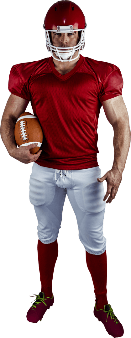 American Football Player Holding Ball in Transparent Background