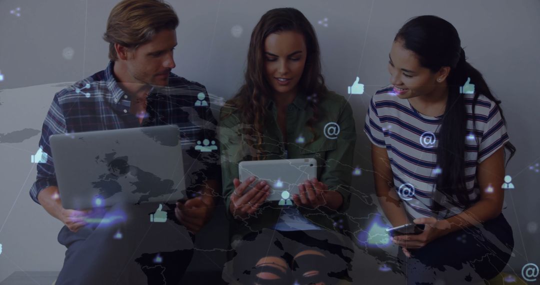 Diverse Team Engaging in Digital Networking using Gadgets