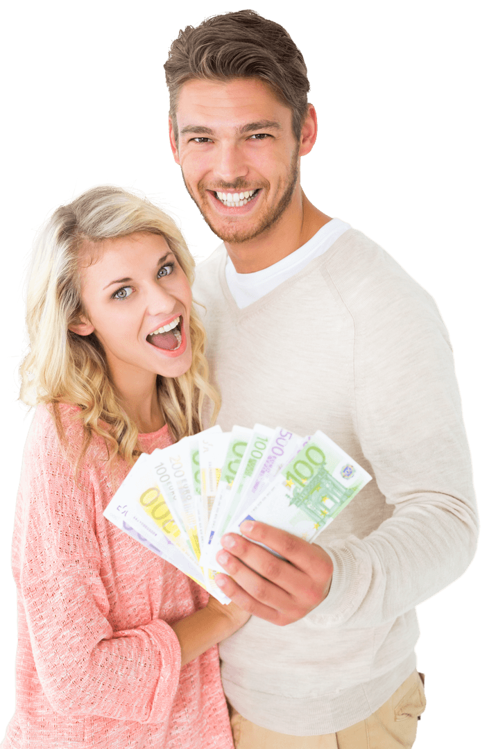 Happy Caucasian Couple Holding Euro Money - Transparent Background - Download Free Stock Images Pikwizard.com