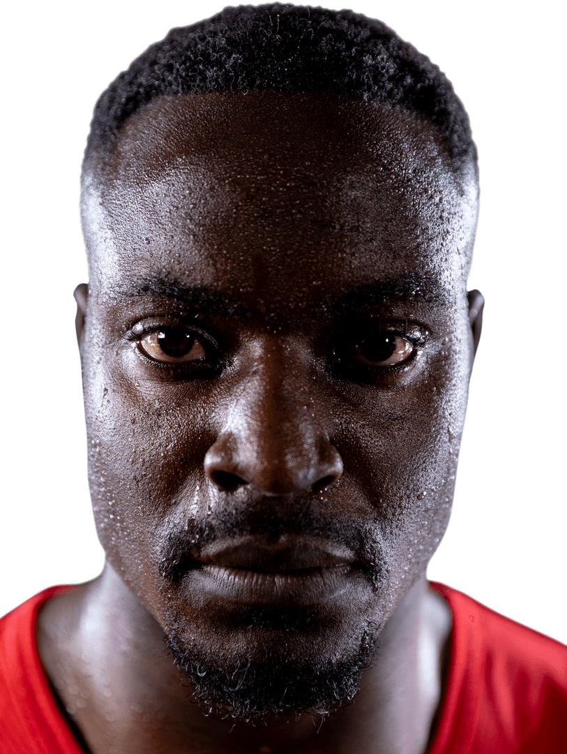 Transparent Portrait of Determined Athlete Sweating after Workout