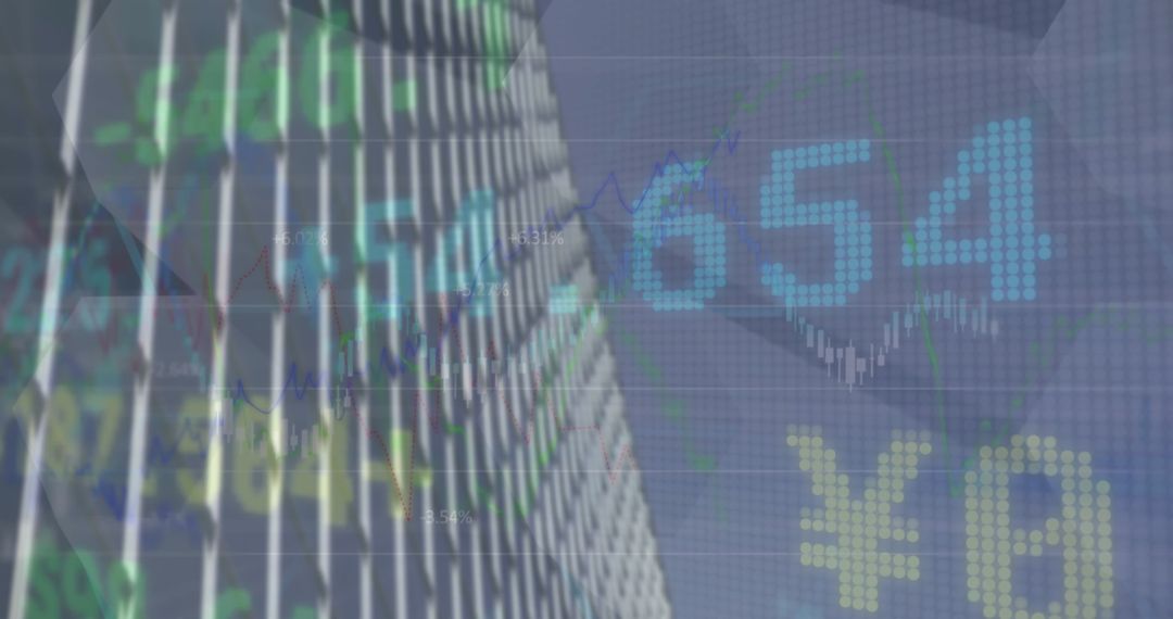 Financial District Skyscraper Reflecting Stock Metrics and Yen Symbol