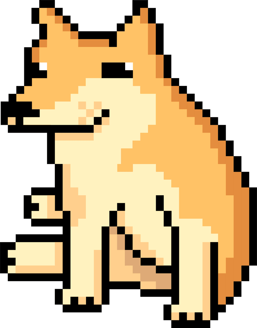 Playful Pixel Art Dog Sitting with Paw Raised Transparent Background