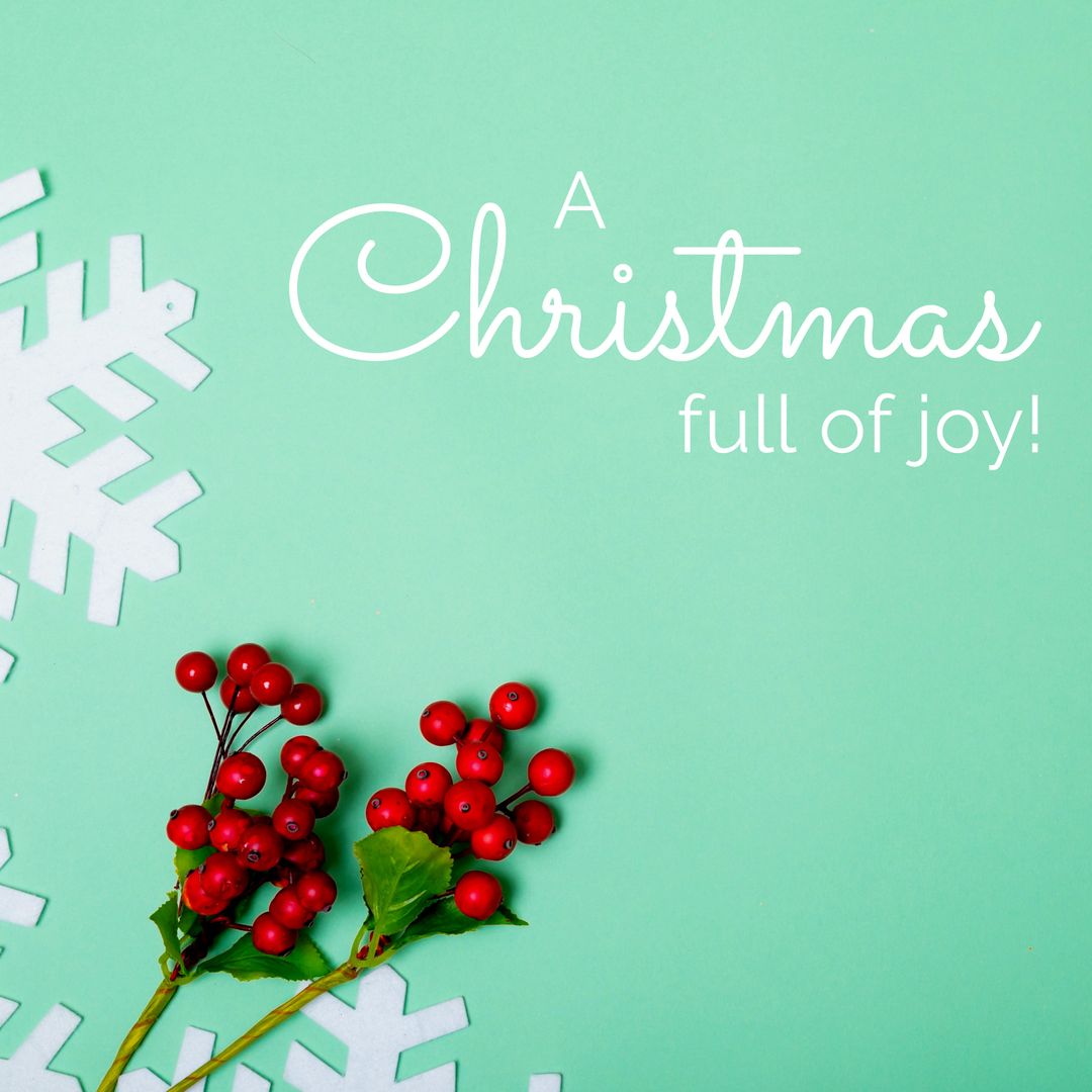 Christmas Berries and Joyful Greetings on Green Background