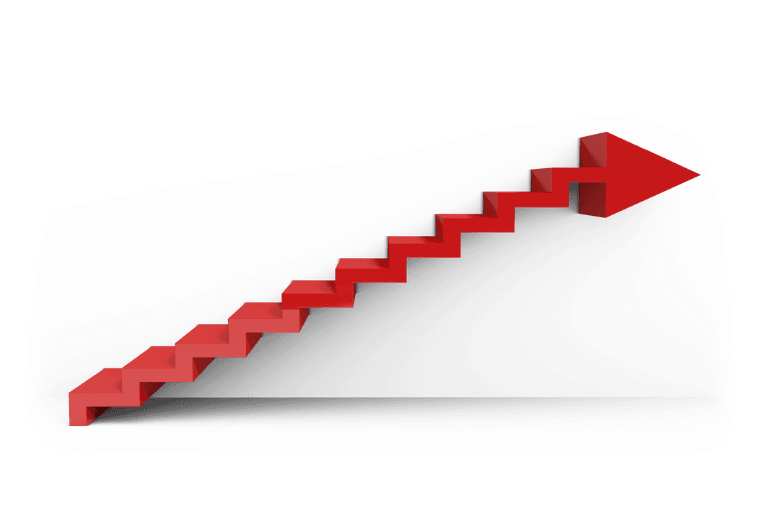Red Curved Staircase Arrow on Transparent Backdrop