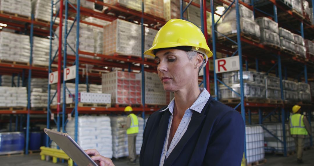 Female Warehouse Manager Using Digital Tablet in Logistics Center - Free Images, Stock Photos and Pictures on Pikwizard.com